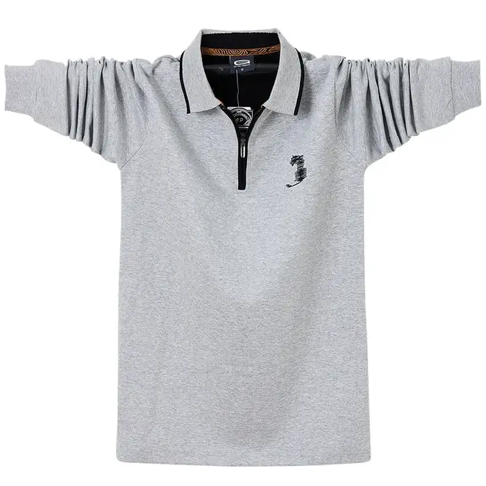 Polo brodé à manches longues pour homme