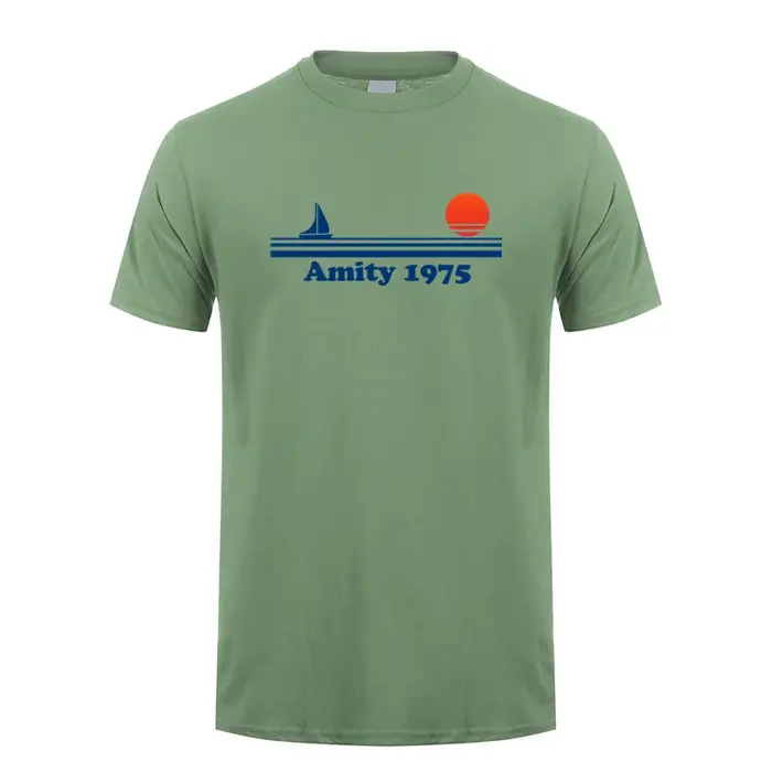 Amity 1975 t-shirt été hommes coton à manches courtes mâchoires rétro imprimé hauts t-shirts OT-033