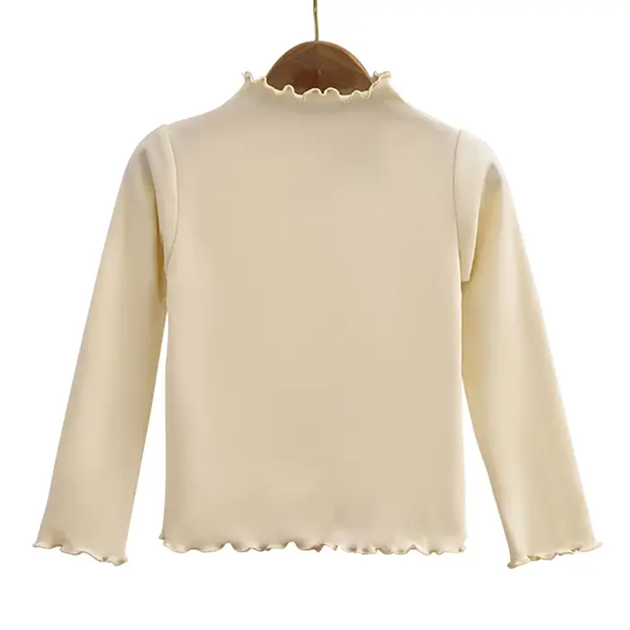 T-Shirt à manches longues pour filles, avec bords à volants, doux et chaud, hauts de couleur unie, m