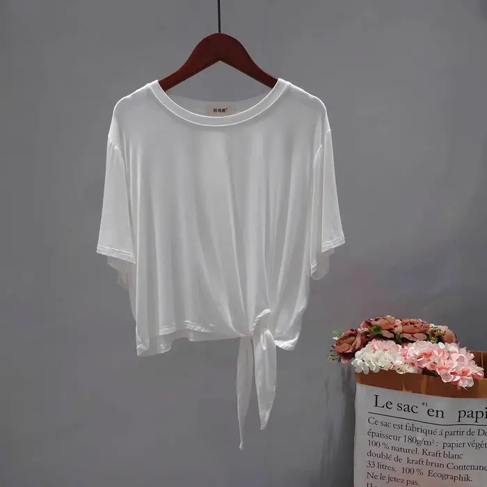 Hauts en modal doux et confortables pour la peau, t-shirt d'été ample à manches courtes, haut court 