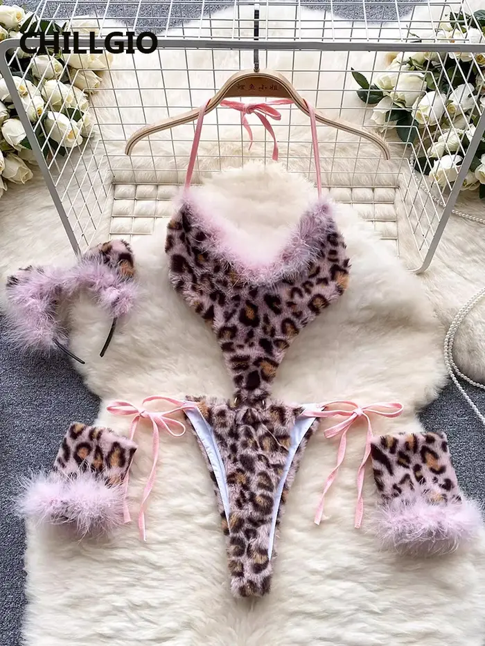 CHILLGIO femmes imprimé léopard velours body mode une pièce combinaison Catsuit licou Vintage moulante Sexy Onesie Linge