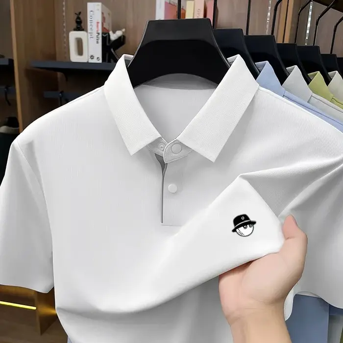 Nouveau Polo Homme Luxe Été Respirant Soie Glacée Séchage Rapide Manches Courtes Business Quotidien Golf Premium Brodé