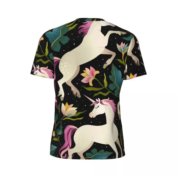 Dessin animé licorne gymnase t-shirt fleurs imprimer Harajuku t-shirts hommes Vintage