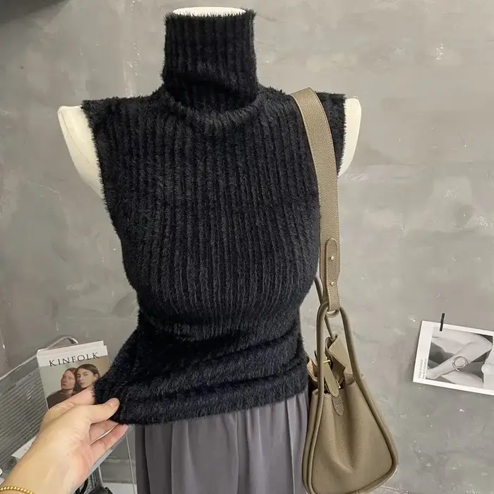 Pull gilet sans manches à col haut