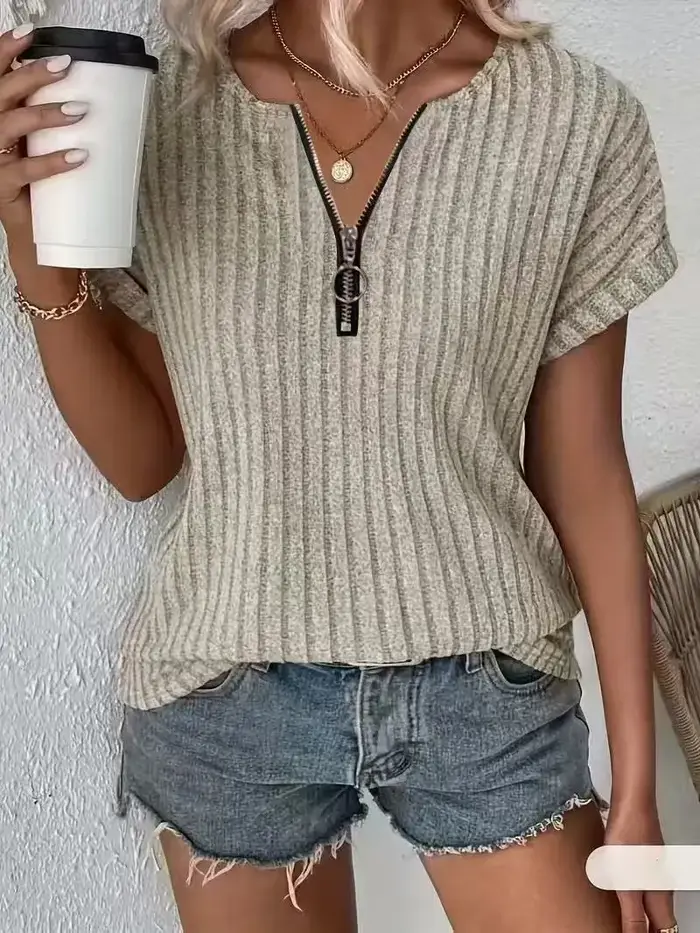 T-Shirt à capuche à manches courtes et fermeture éclair pour femme, haut décontracté à la mode, 2025