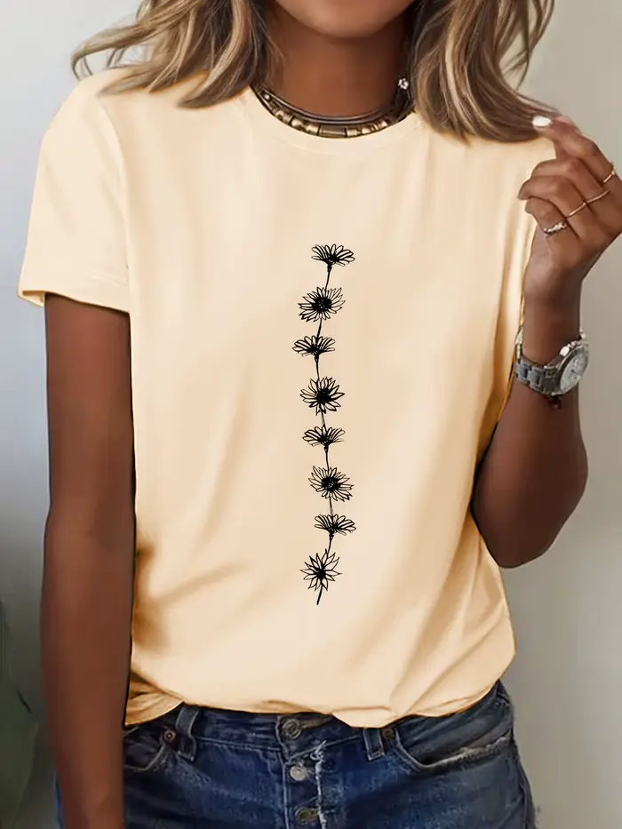 T-Shirt décontracté imprimé tournesol pour femmes