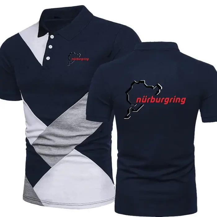 Nürburgring course piste polos hommes couleur bloquée t-shirt aventure amateurs de sport revers