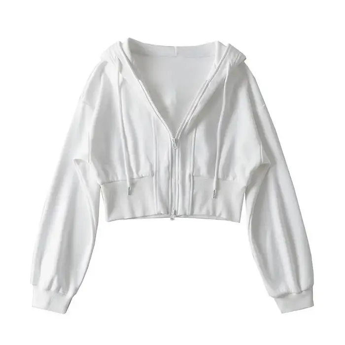 Sweat-shirt court à capuche double fermeture éclair pour femme