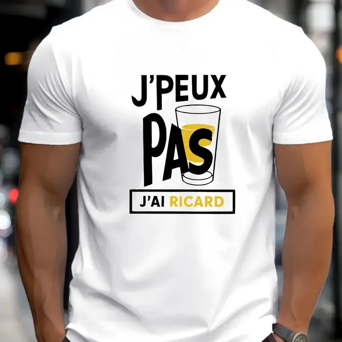 Hommes "J'Peux Pas J'ai Ricard" t-shirt graphique-décontracté col rond manches courtes Style d'été mélange de coton