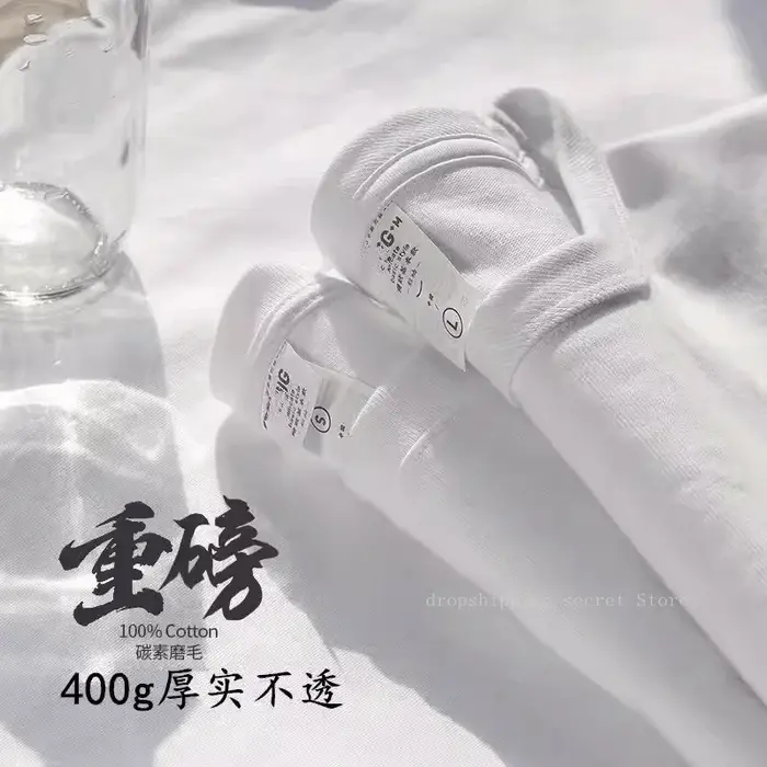 Cyan 400g coton lourd à manches courtes T-shirt été petit décolleté ample épais imperméable hommes e