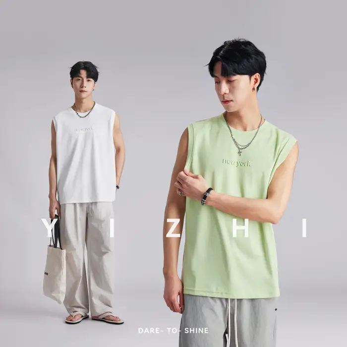 Débardeur Homme Tendance Style Américain Lettres Gaufrées Été 2026 Ample Respirant Doux pour la Peau Sport Décontracté Sans Manches