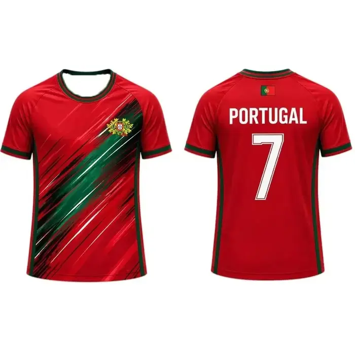 Maillot de supporter du Portugal 2026 – T-shirt à rayures imprimées style pinceau, modèle familial p