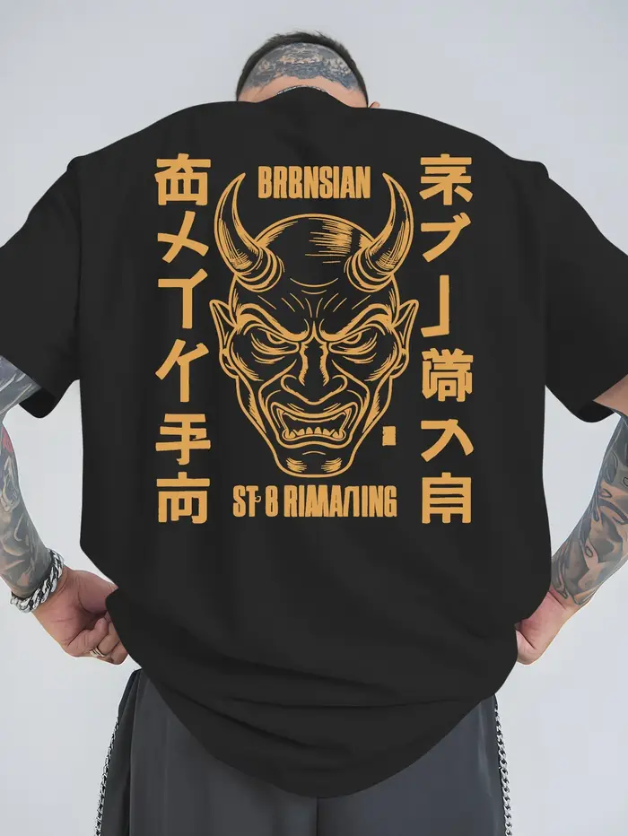 Hannya Oni T-shirt japonais à motif amusant pour hommes et femmes, en coton, surdimensionné, été, pr