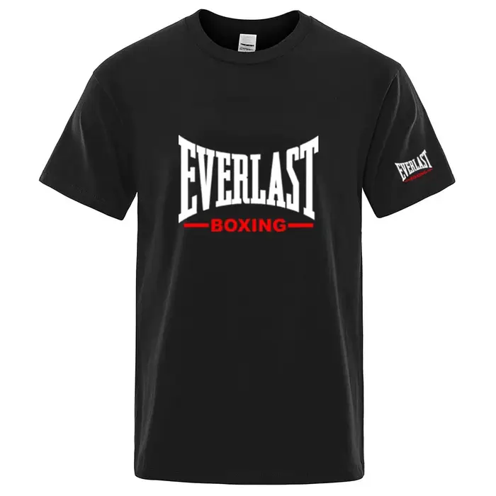 T-shirt graphique de boxe EVERLAST été 2026 pour homme, noir, col rond, manches courtes, décontracté