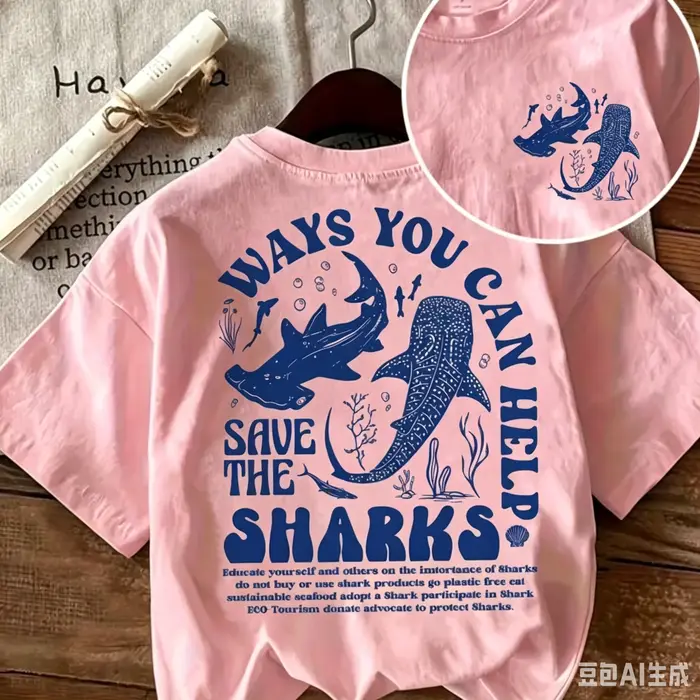 T-shirt Éco Conservation Océanique Requin Homme Femme Enfant 2025 Été Imprimé Requin Baleine Col Ron