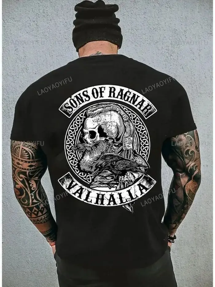 T-shirt col rond doux et respirant pour hommes, motif imprimé crâne américain, adapté aux loisirs de