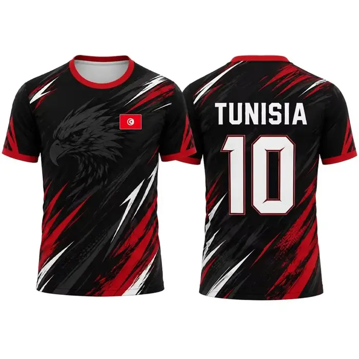 Maillot de football de l'équipe nationale de Tunisie pour hommes, motif d'aigle et de drapeau arabe,