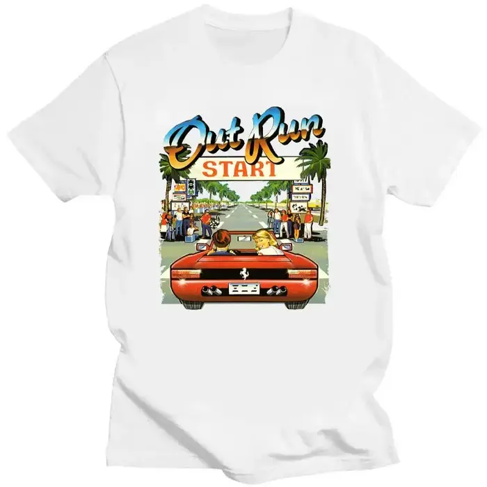 T-shirt vintage Out Run des années 90, chemises pour hommes, mode old school, tops d'arcade japonais, tee-shirt de jeu vidéo Outrun, chemises S-5XL