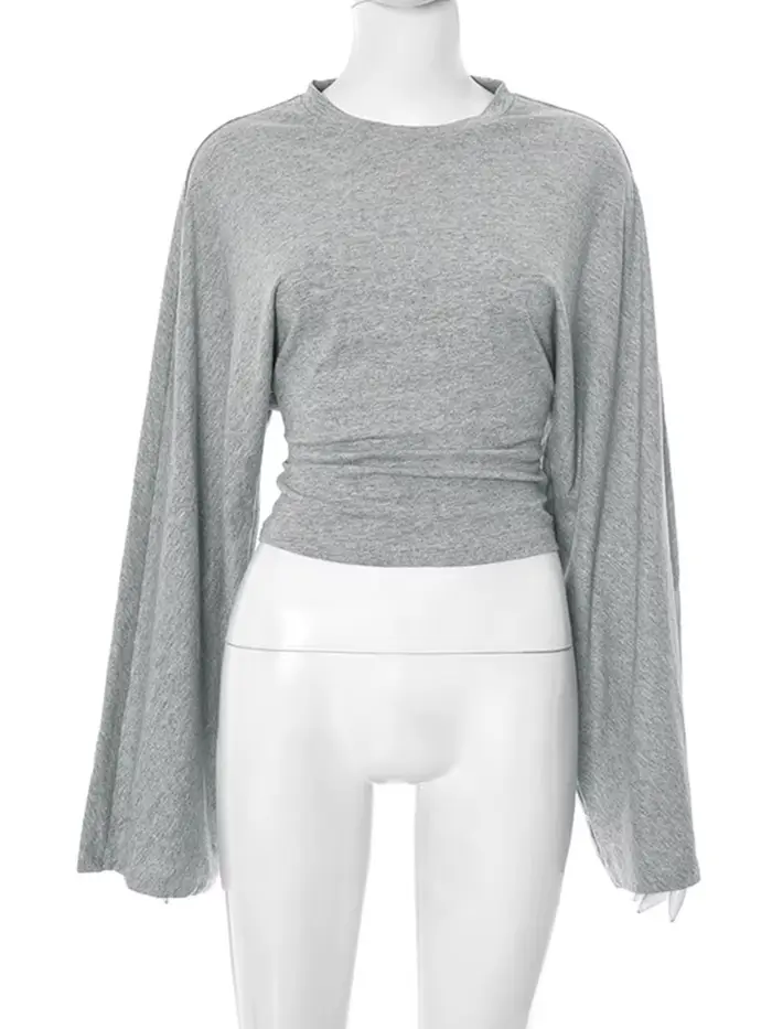 T-Shirt slim à manches longues et col rond pour femme