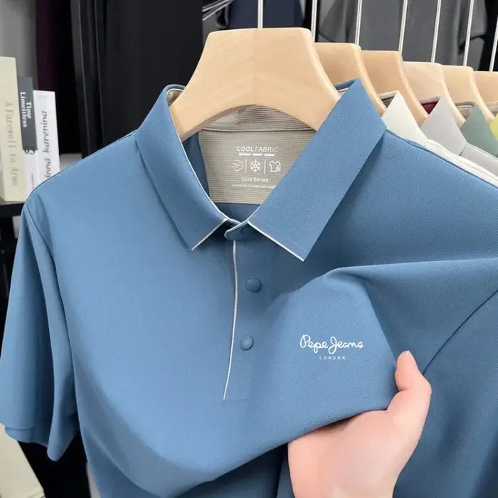 Polo de marque tendance à manches courtes pour homme, imprimé lettres, haut de gamme en soie glacée,
