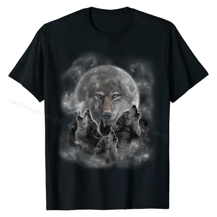 T-Shirt avec trois loups-garous pour homme, haut large en coton avec une Silhouette de loup pleine lune
