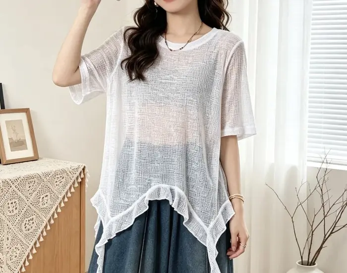 T-shirt bleu décontracté à manches courtes pour femme