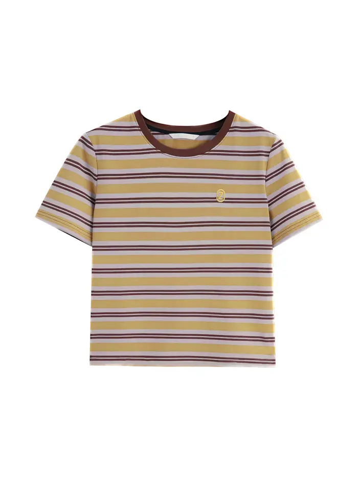 ZIQIAO T-shirt rayé à manches courtes pour femmes 2025 été nouveauté col rond ample Style rétro Chic haut 25ZQ92323