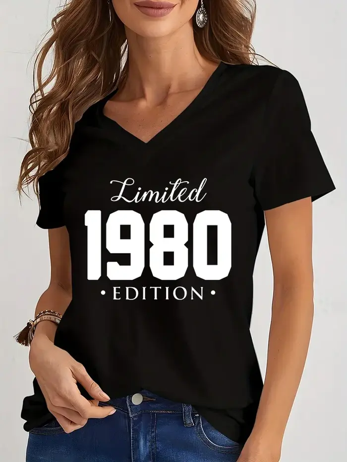 Femmes col en V t-shirt édition limitée 1984/1985 graphique t-shirt femmes anniversaire Y2k haut drô