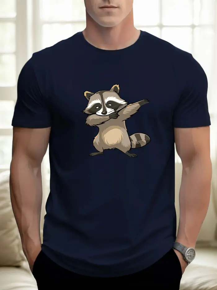 T-shirt pour hommes raton laveur 100 % coton imprimé graphique été col rond