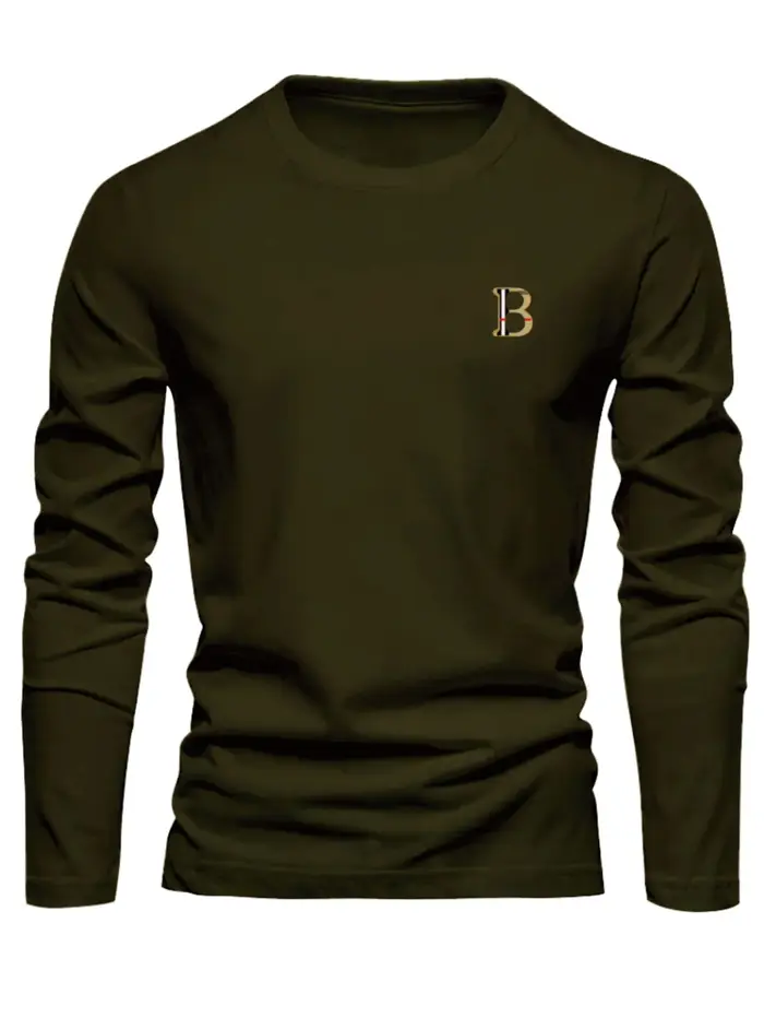 T-shirt à manches longues pour homme, 100% coton pur, ample et tendance, imprimé avec un motif de le