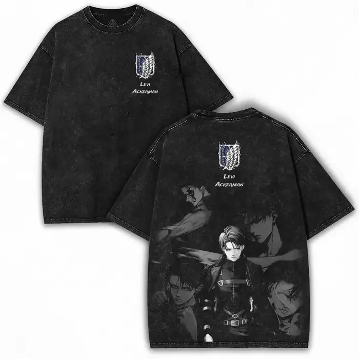 Levi Ackerman T-shirt graphique attaque sur Titan Anime Vintage lavé surdimensionné T-shirt hommes f