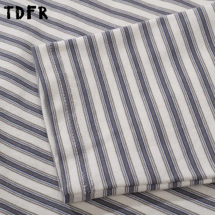 T-shirt à manches longues rayé épissé hommes automne rétro décontracté ample