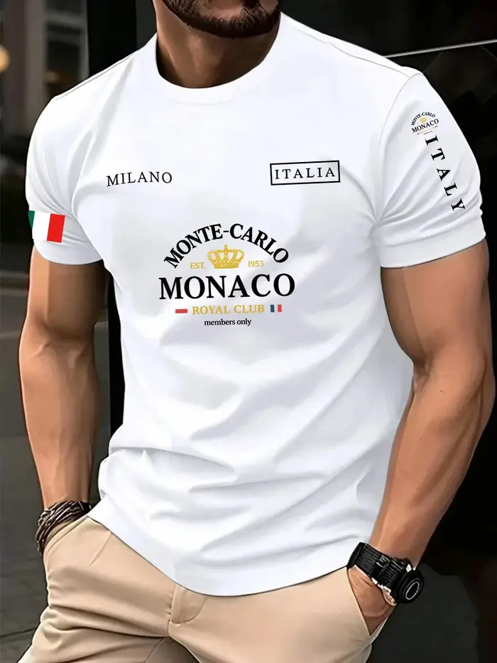 Nouvelle Arrivée 2026 – T-shirt Décontracté Homme à Imprimé 3D Lettres Monaco