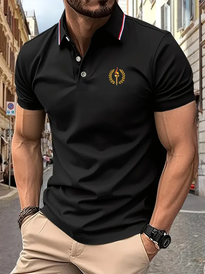 2025 nouveaux hommes Polo torche motif imprimé été revers rayures hommes à manches courtes décontrac