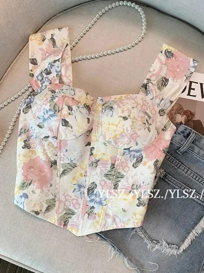 Zoki Chic recadrée réservoirs floraux femmes mince Sexy doux mode Camis