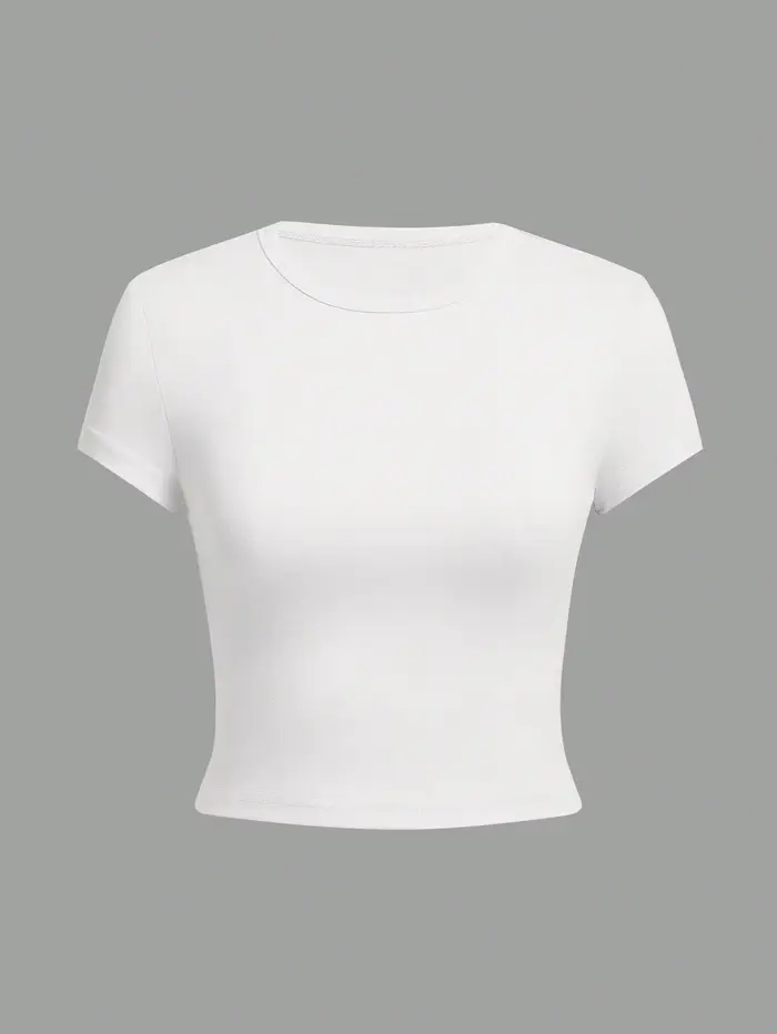 4 pièces couleur unie basique à manches courtes T-shirt ajusté pour les femmes décontracté été minimaliste