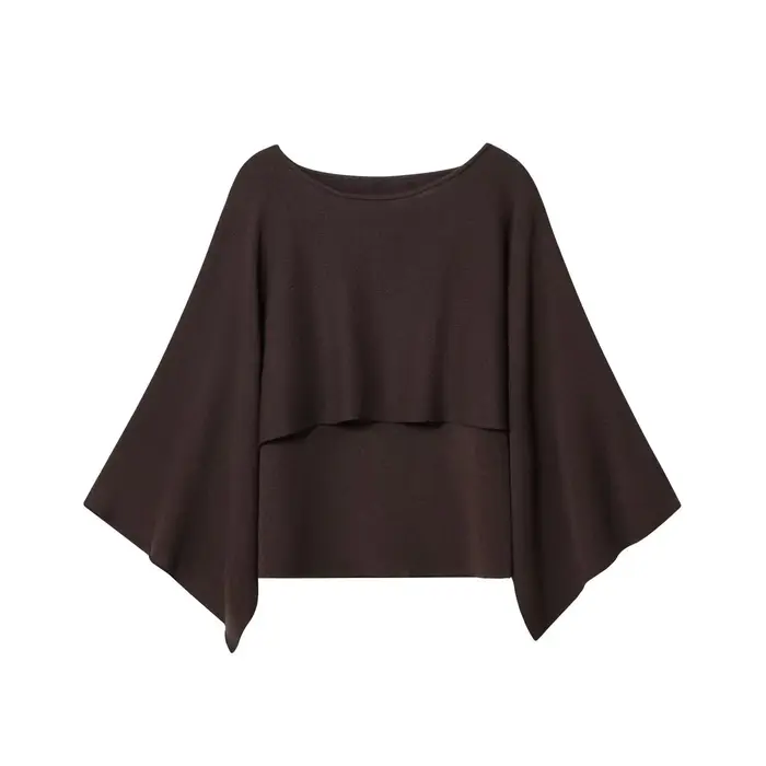 Haut élégant en tricot superposé pour femme, col ample, en fibre de polyester, col rond, manches courtes, confortable et décontracté