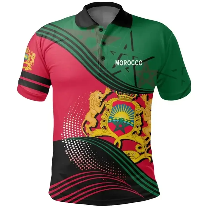 Polo à Manches Courtes avec Emblème National Marocain pour Homme et Femme