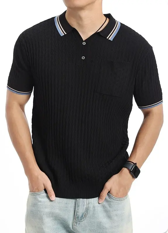 Polo en maille de soie glacée à revers pour homme