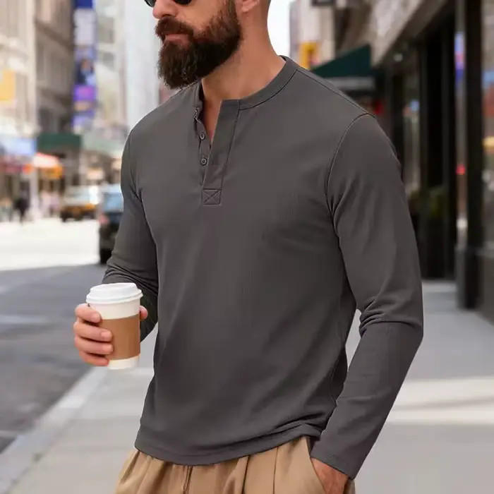 T-shirt Henley à manches longues pour homme