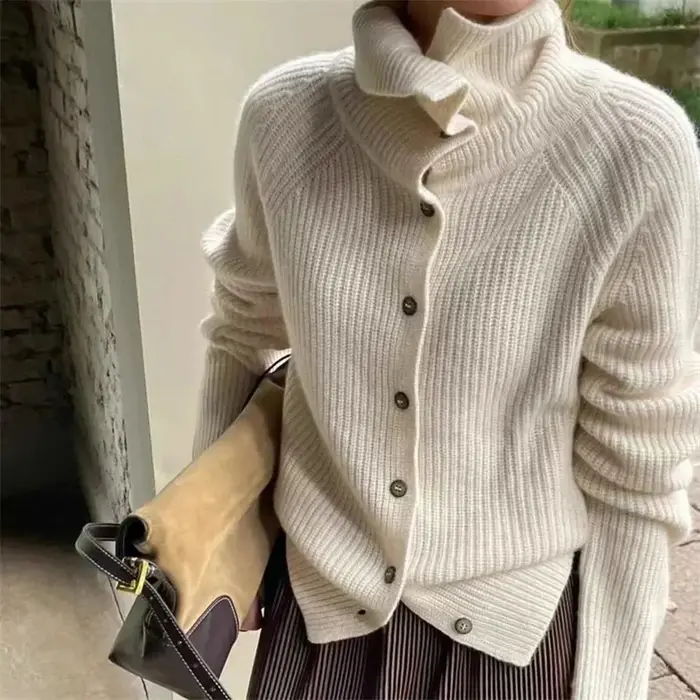 Chemise tricotée à col roulé pour Femme, Pull ample à manches longues, Cardigan de tempérament, manteau à revers, Pull à bascule, hiver