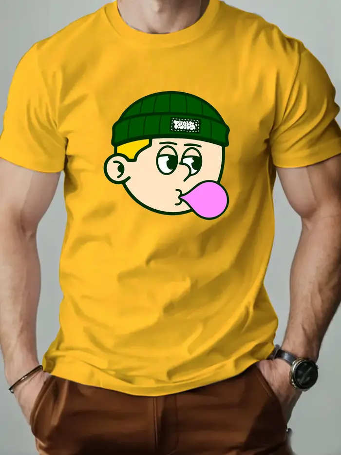 T-shirts en coton pour hommes bulles de soufflage dessin animé imprimé T-Shirt col rond respirant Streetwear mode haute