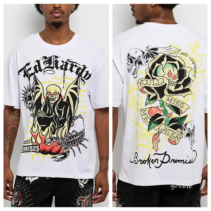 T-shirt Ed Hardy Bat Skull Vintage Street Trendy Brand en coton avec motif graphique pour hommes et femmes