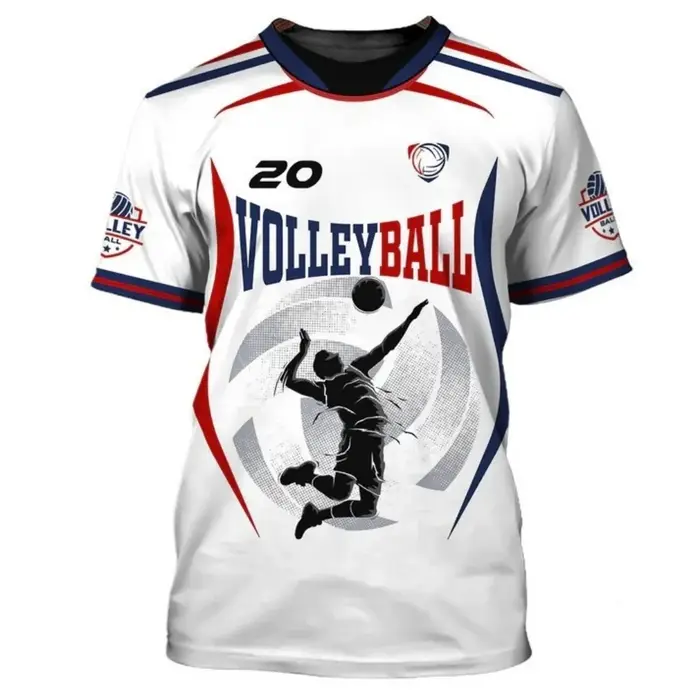 T-shirt pour hommes maillots de volley-ball respirant séchage rapide hauts 3d imprimé à la mode à manches courtes