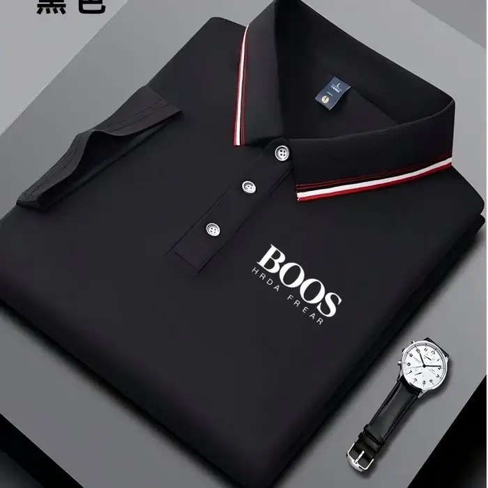 Polo homme business casual à col rayé et imprimé lettres