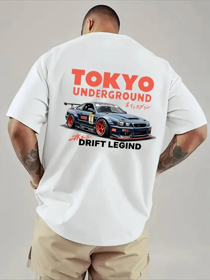 T-shirt ample en coton doux pour homme avec imprimé Tokyo Drift Racing, idéal pour l'été, style décontracté urbain, manches courtes