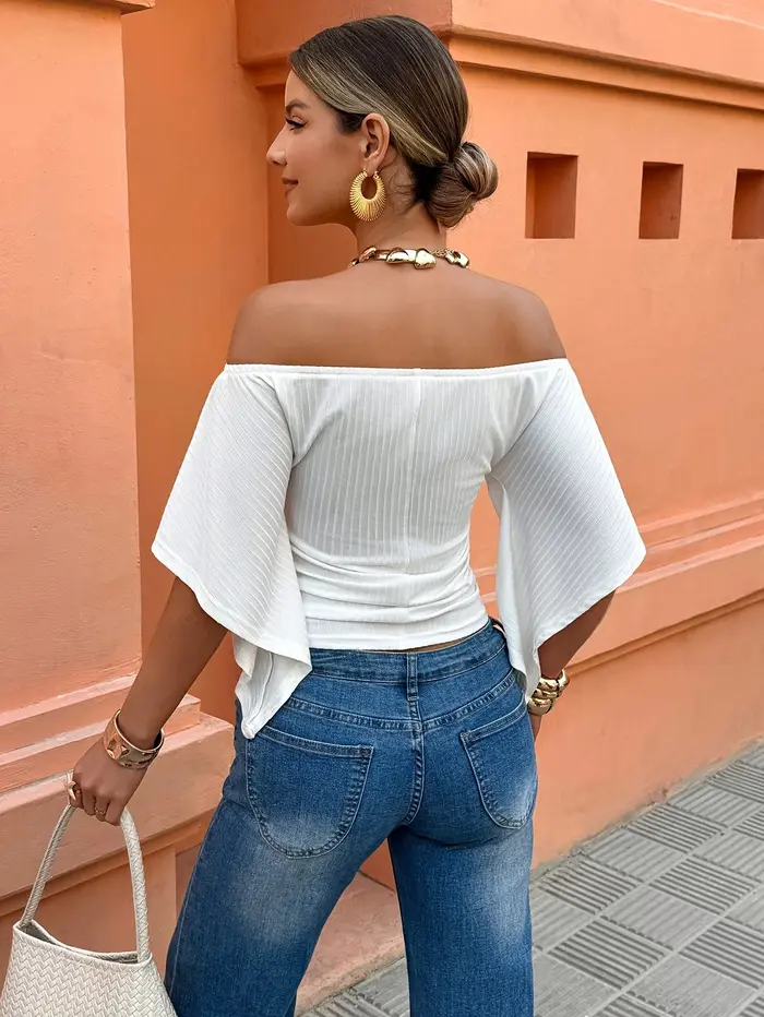 T-shirt femme style français à épaules dénudées