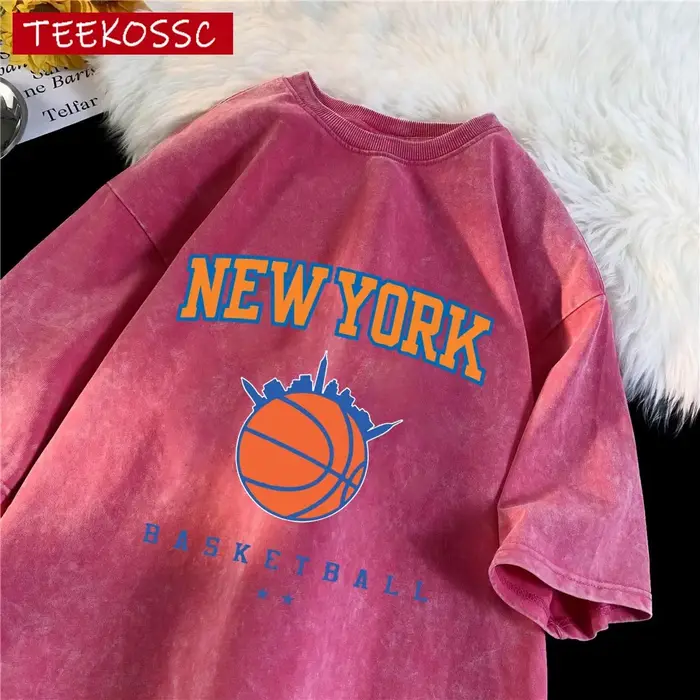 New York basket-ball imprimé lavé hommes T-Shirt été décontracté mode T-Shirts Sport coton Streetwear respirant à manches courtes
