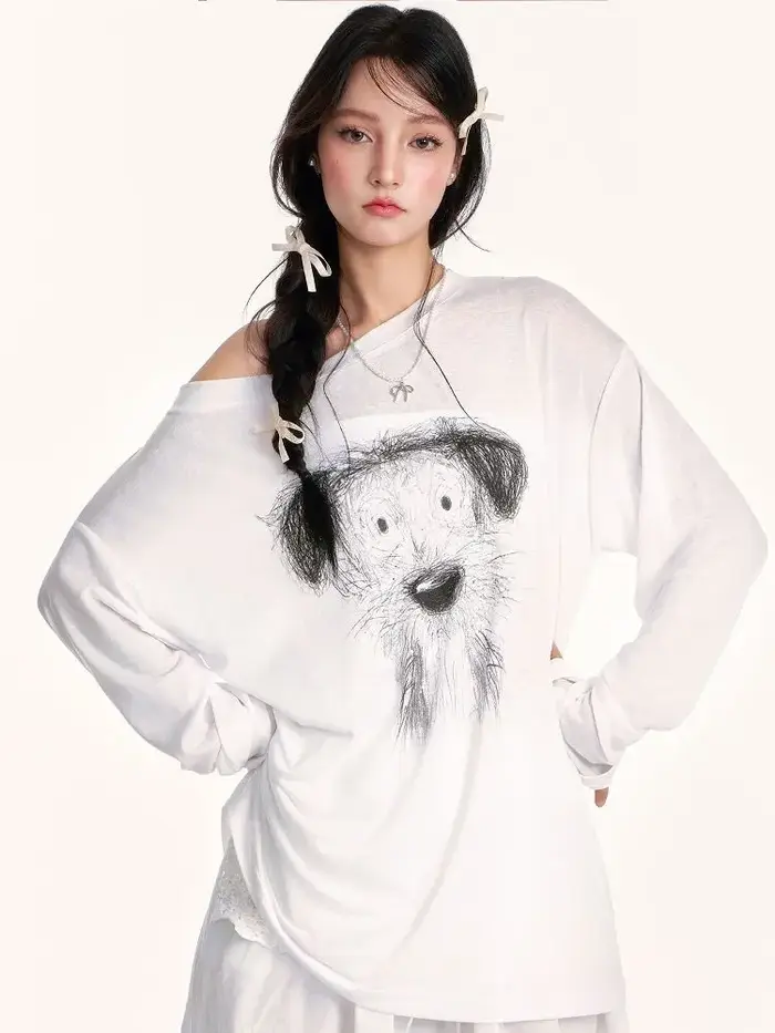 Style américain t-shirts femmes croquis imprimé à manches longues T-shirt 2025 été mince légèrement Transparent crème solaire couverture haut