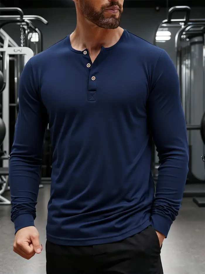 T-Shirt manches longues col Henley pour homme